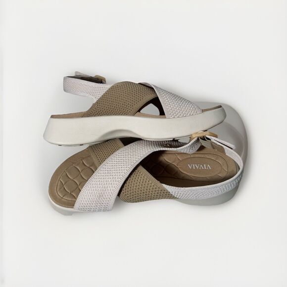 VIVAIA AdaptAll™ Sport Sandals (Kara) Cream Criss Cross Anti Slip Lightweight - Picture 7 of 9